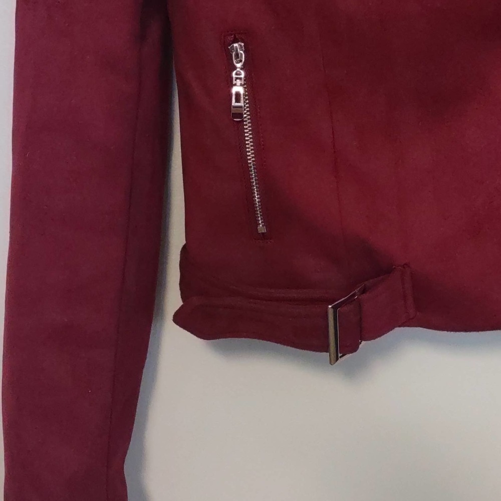 Romeo & Juliet Couture Faux Suede Moto Biker Jacket Medium Burgundy - Picture 5 of 12